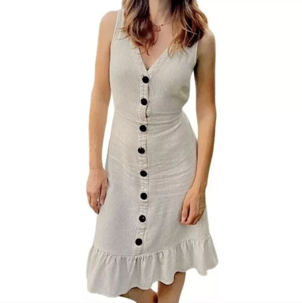 Elegant Cream Button-Down Dress